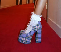 Plaid School Girl Chunky Heel Pump w/ankle strap