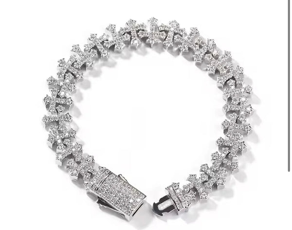 Mirrored Filigree Cross Tennis Bracelet
