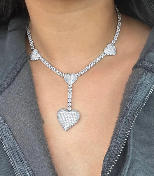 Trail Of Hearts 3D Tennis Necklace