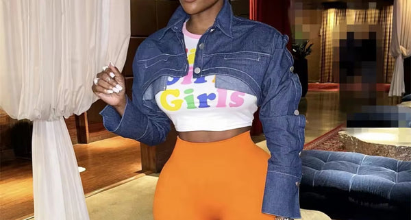 Jean Super Cropped Bomber Jacket